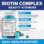 Biotina Gomitas con Colágeno y Queratina - Apoyo para Cabello, Piel y Uñas - Vitaminas B7 + Complejo B, MSM, Extracto de Bambú - 60 Gominolas