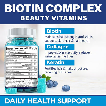 Biotina Gomitas con Colágeno y Queratina - – La biotina contribuye al funcionamiento normal del sistema nervioso. – Image 2