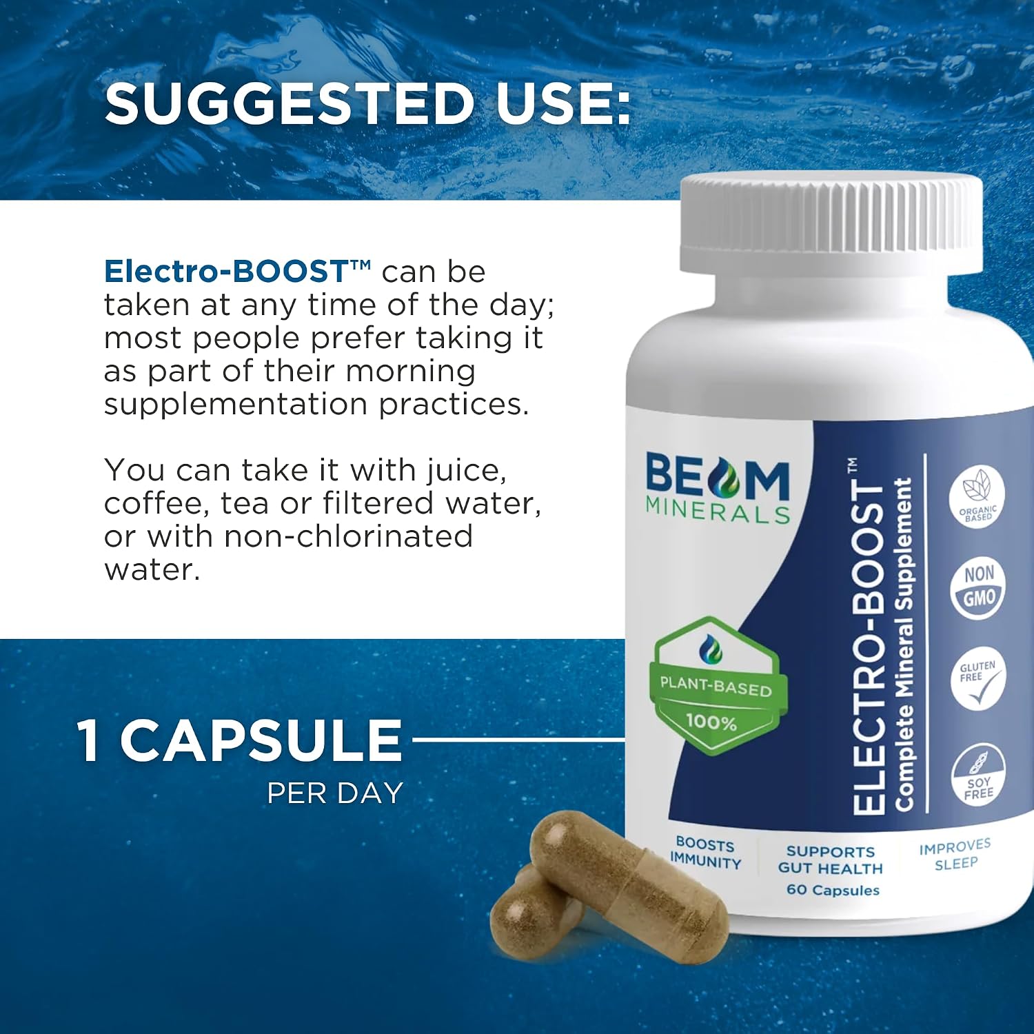 Beam Minerals Cápsulas Multiminerales Completas | Electrolitos y Micronutrientes de Origen Vegetal para Hombres y Mujeres | Ayuda a Reforzar la Inmunidad, Favorecer la Salud Digestiva y Mejorar el Sueño | 60 Cápsulas