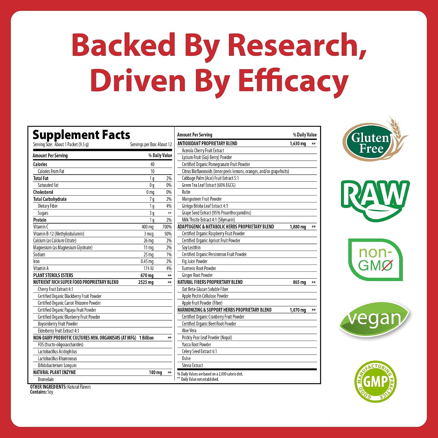 MacroLife Naturals Miracle Reds Superfood Powder - 19 Superfrutas, Probióticos y Enzimas - 12 Sobres