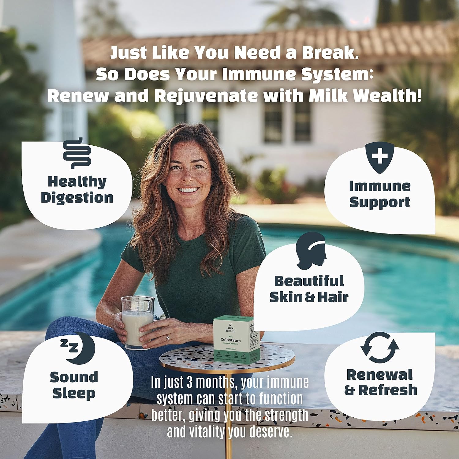Milk Wealth™ Calostro Bovino en Polvo 50g | Liofilizado con IgG Natural | Apoyo Inmunitario y Salud Intestinal | Pasto Alimentado y Sin Sabor | No Transgénico y Sin Gluten | 25 Sobres Individuales (2g Cada Uno)