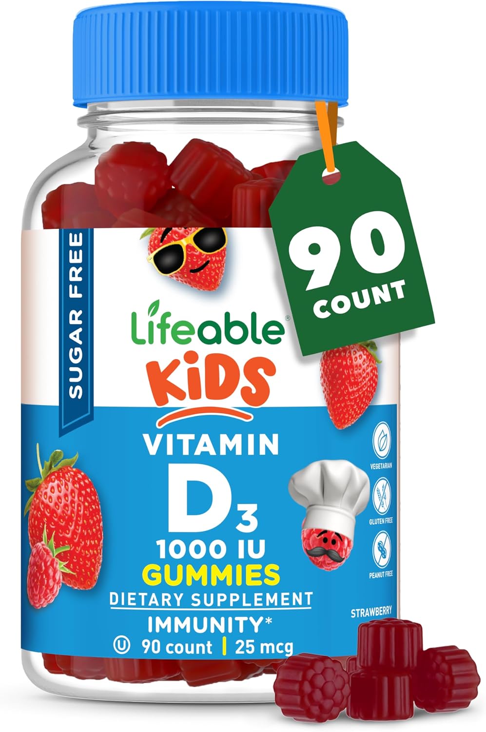Lifeable Vitamina D3 para Niños 1000 IU Gominolas sin Azúcar 90 uds