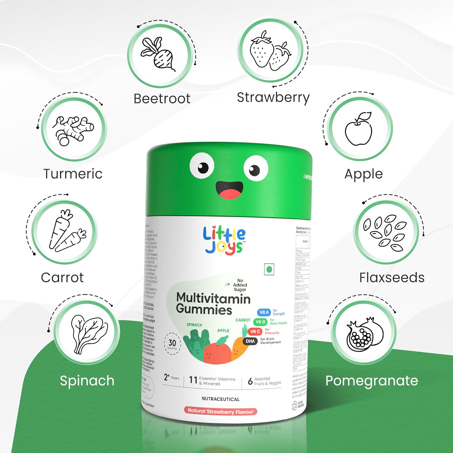 Little Joys Gominolas Multivitamínicas para Niños - con DHA, Vitaminas y Prebiótico - Sin Azúcar - Sabor Fresa - 30 unidades