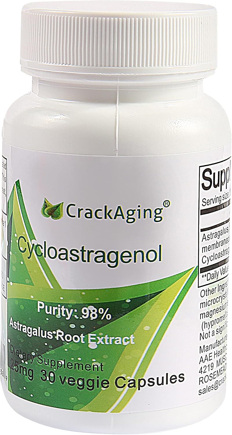 Crackaging Super-Absorption Cycloastragenol 98% 25 mg, 180 Cápsulas Vegetales (6 Envases)
