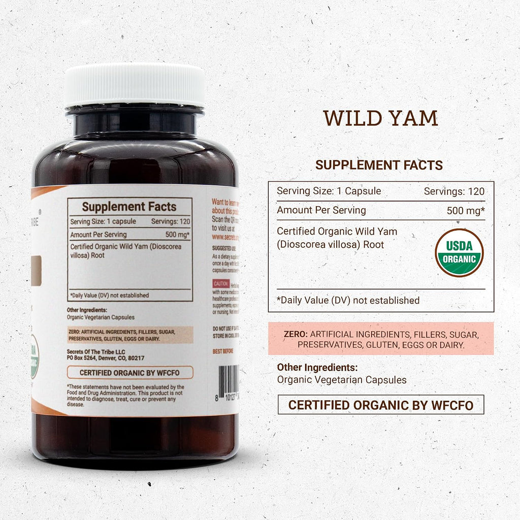 Secrets of the Tribe Wild Yam Orgánico 500 mg - 120 Cápsulas