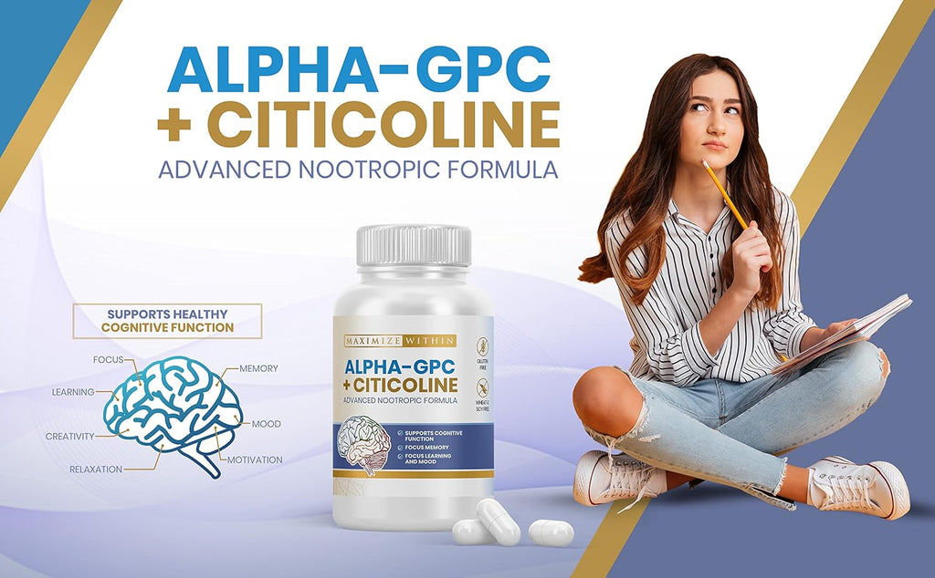 Alpha GPC + Citicolina 60 Cápsulas, 1600mg Fórmula Concentrada