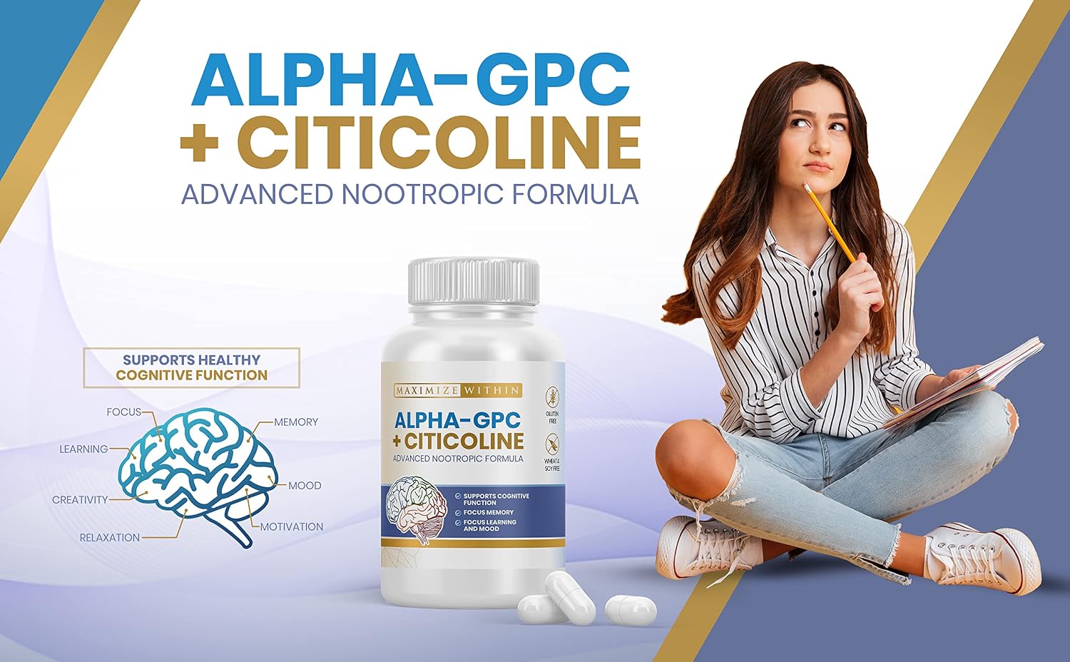 Alpha GPC + Citicolina 60 Cápsulas, 1600mg Fórmula Concentrada