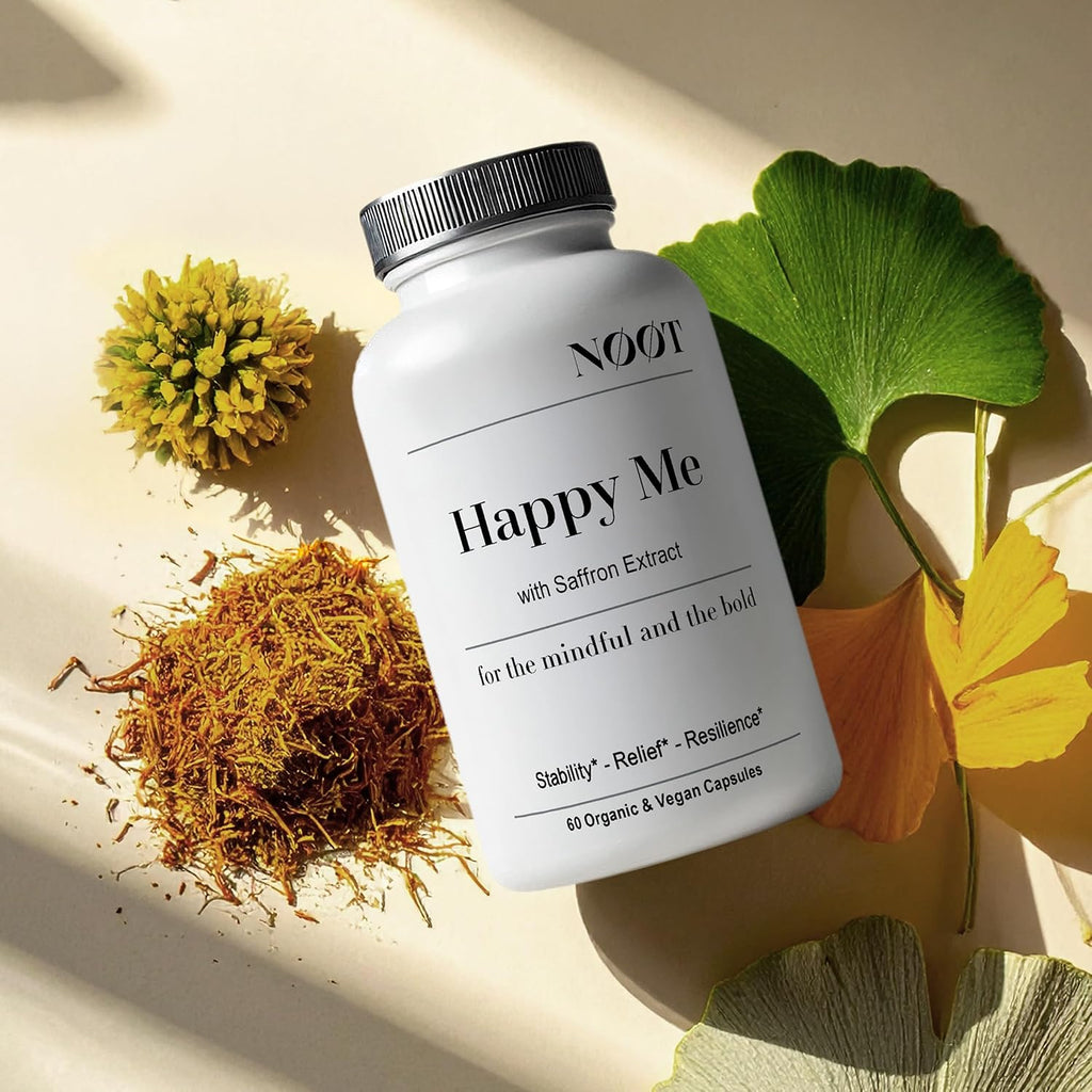NOOT Happy Me – Complemento Natural para el Estado de Ánimo con Azafrán, Rhodiola y Maca | 60 Cápsulas