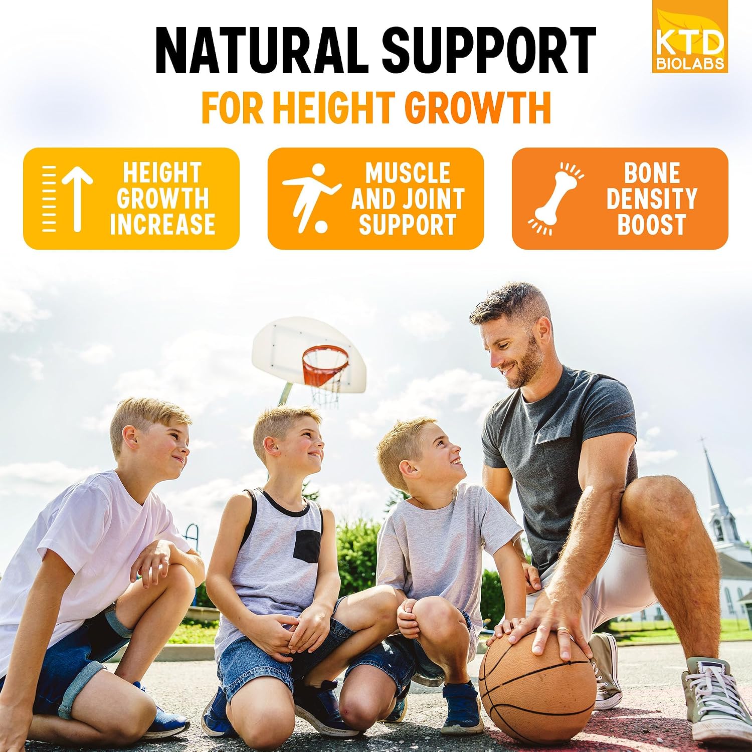 KTD BIOLABS Kids Height Growth Support Capsules – Fórmula de Desarrollo con Calcio, Vitamina D3 y Zinc – Apoyo Óseo y Nutricional para Niños y Adolescentes – Mezcla de Aminoácidos – 120 Cápsulas
