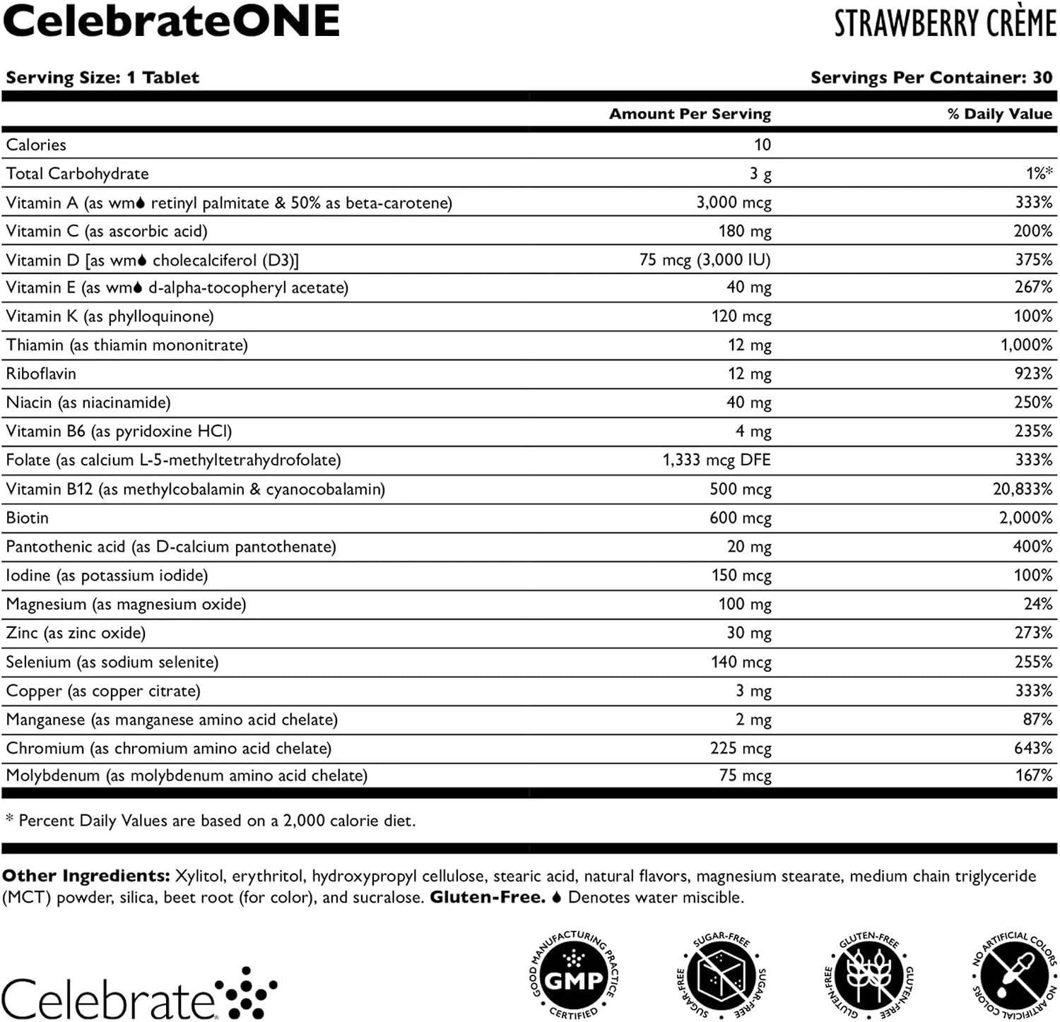 Celebrate Vitamins CelebrateONE Chewables, Sin Hierro - Multivitamínico Bariátrico de una Toma Diaria, Vitaminas y Minerales Esenciales - Complemento para Bypass Gástrico y Manga Gástrica - Sabor Fresa Crema (90 Comprimidos Masticables)