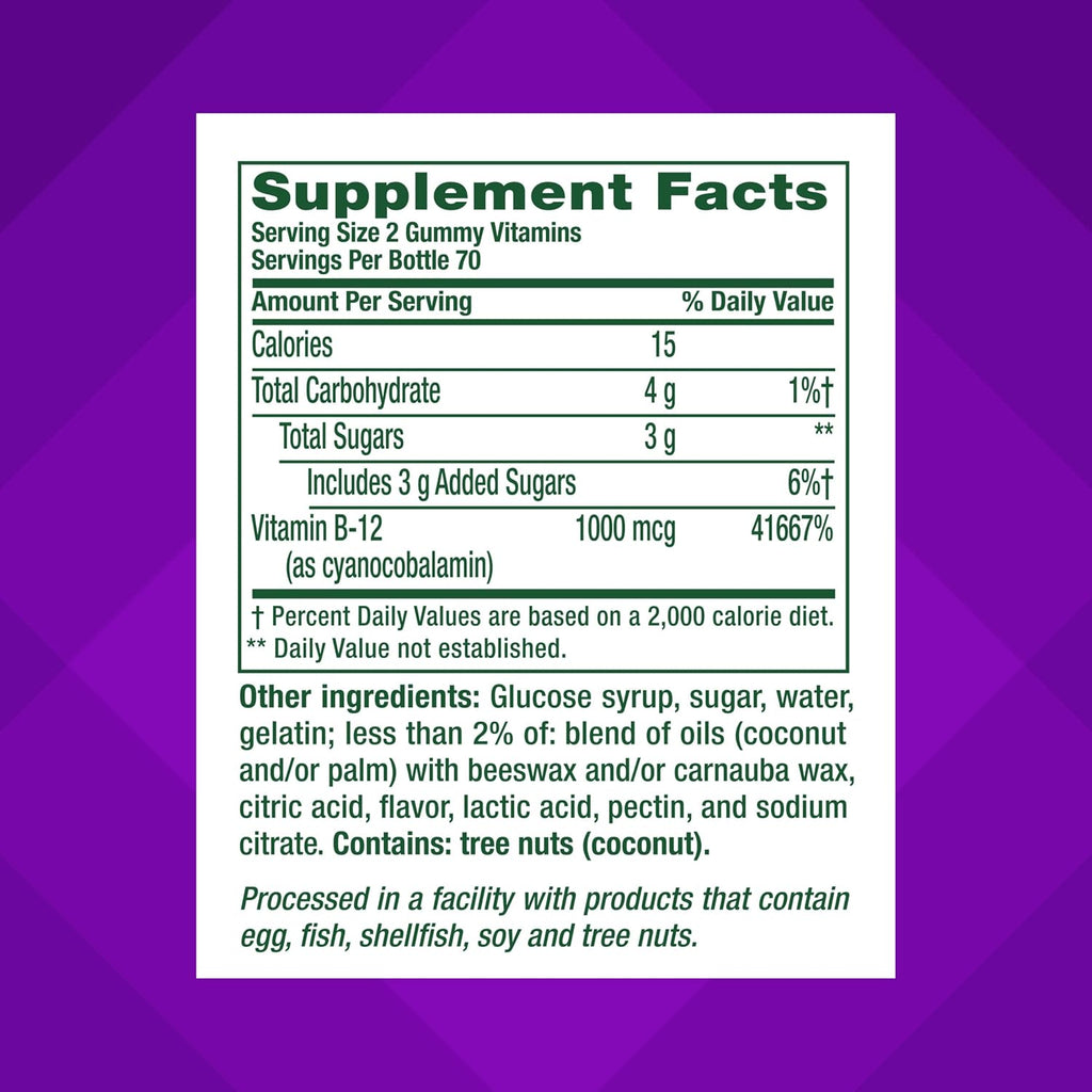 Vitafusion Vitamina B12 1000 mcg, 140 Gomitas, Sabor Frambuesa