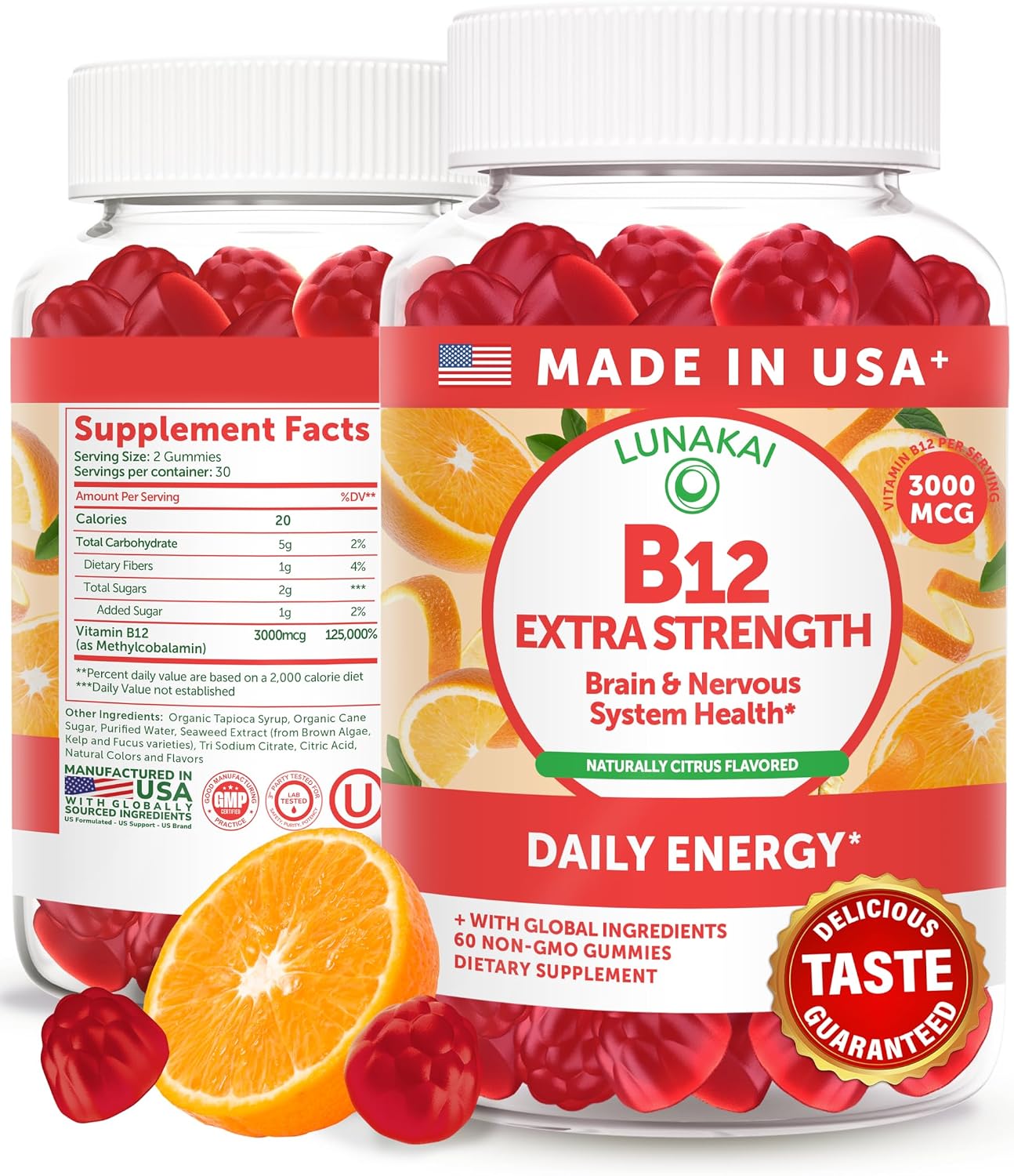 Lunakai Gominolas de Vitamina B12 3000mcg - Metilcobalamina para Energía y Metabolismo