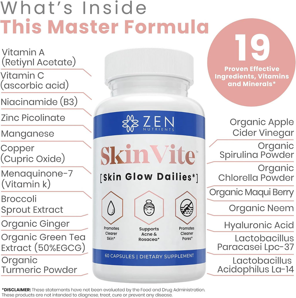 Zen Nutrients SkinVite: Suplemento Natural para la Piel, Acné y Apoyo Digestivo