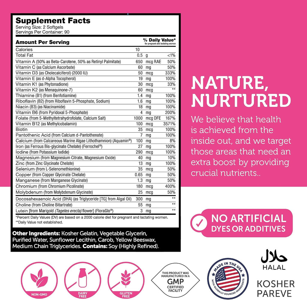 Zahler Prenatal +DHA 300 - Prenatal Vitamins with Methylated Folate and DHA - 180 Softgels