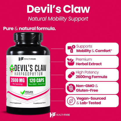 Healthfare Garra del Diablo Raíz | 2600mg Suplemento Herbal | 120 Cápsulas Veganas | Extracto Concentrado para Apoyo – Image 2