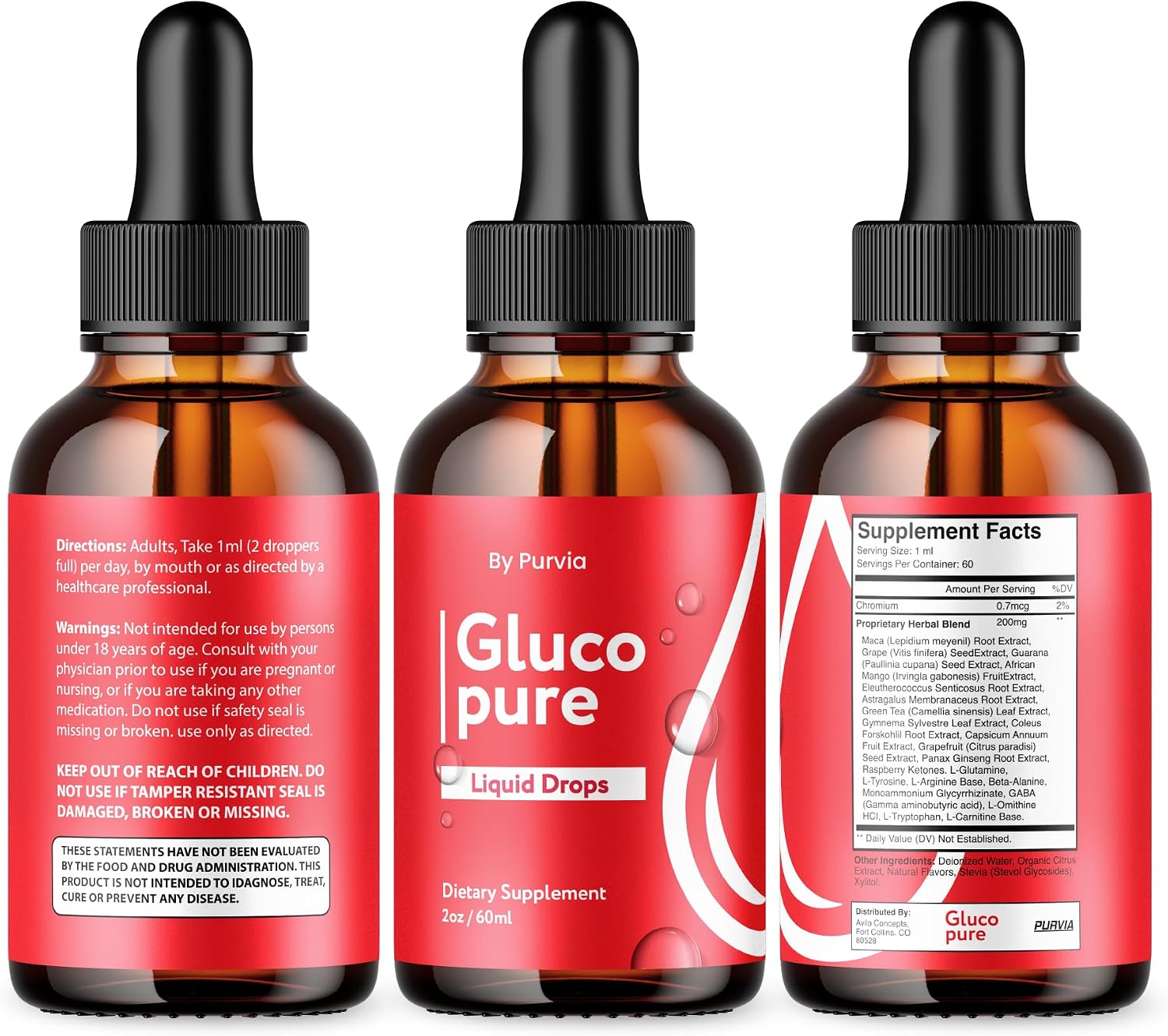 Gluco Pure Gotas Líquidas (3 Paquete) - Suplemento Avanzado para el Bienestar General