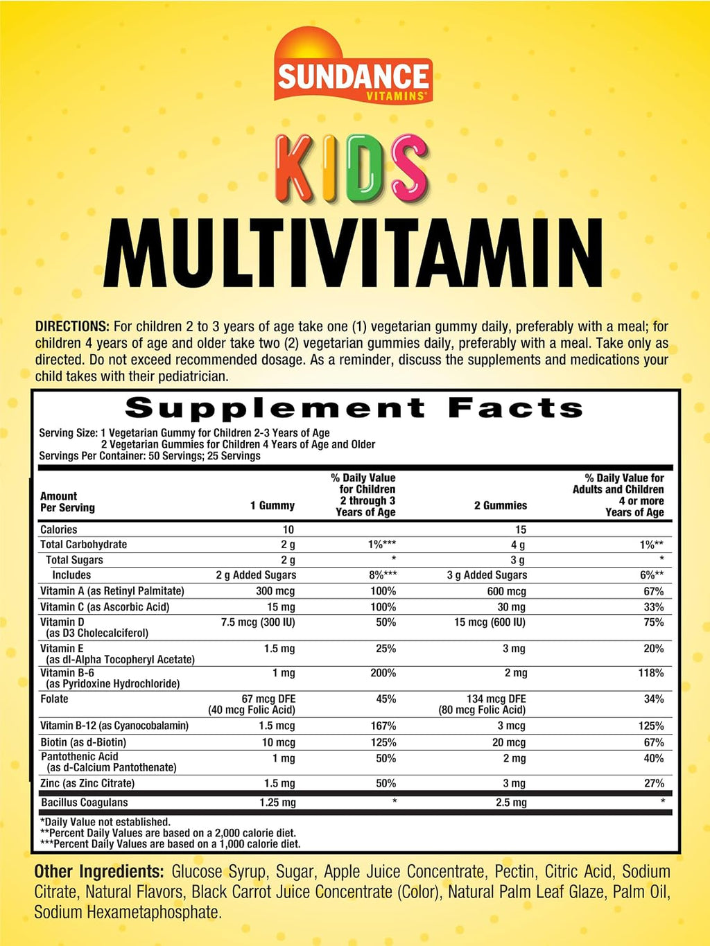 Sundance Kids Multivitamin Gummies - con Vitaminas D3, C, B12 y Zinc - Sabor Berry Mix - 50 Gominolas