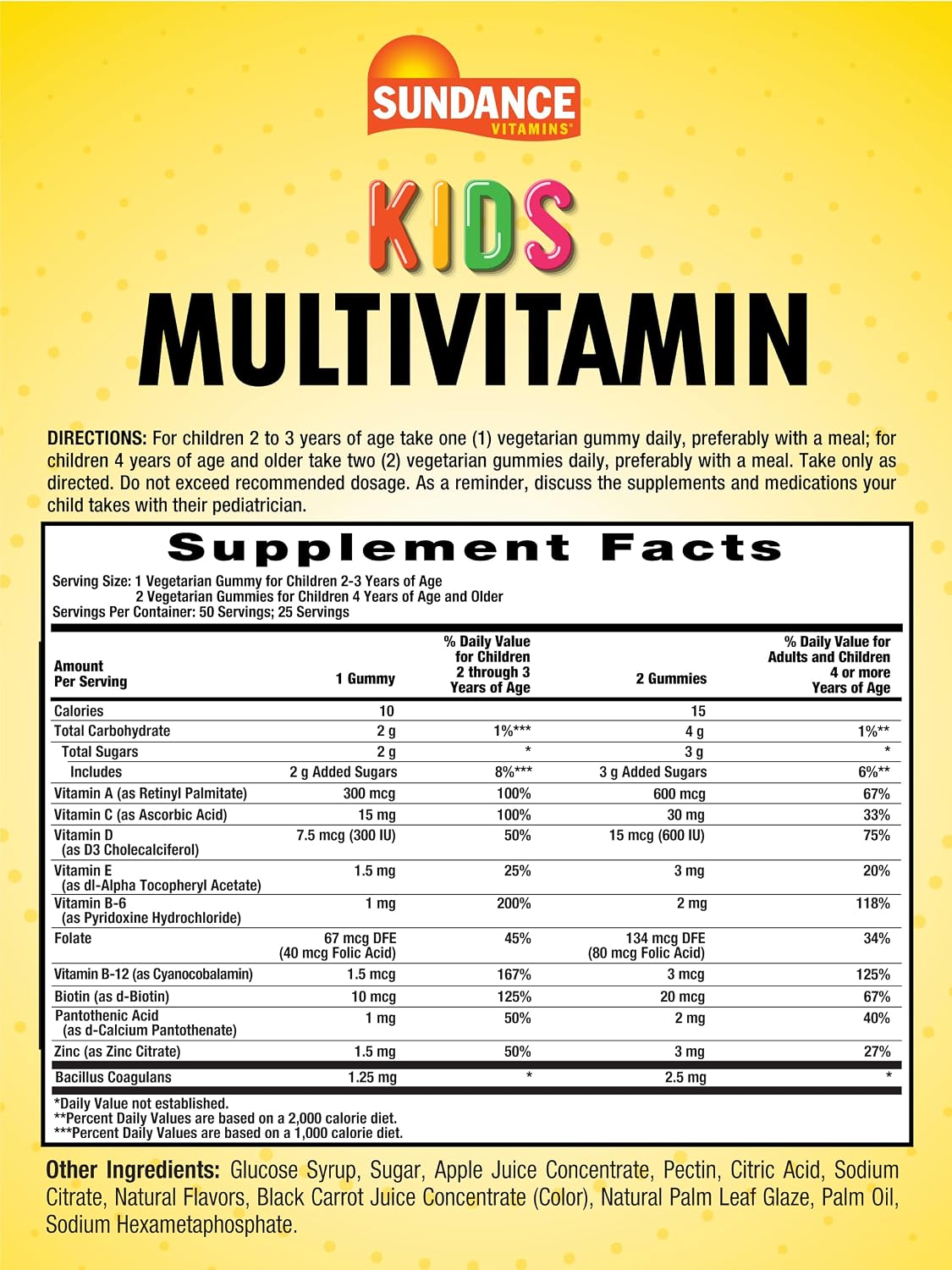 Sundance Kids Multivitamin Gummies - con Vitaminas D3, C, B12 y Zinc - Sabor Berry Mix - 50 Gominolas