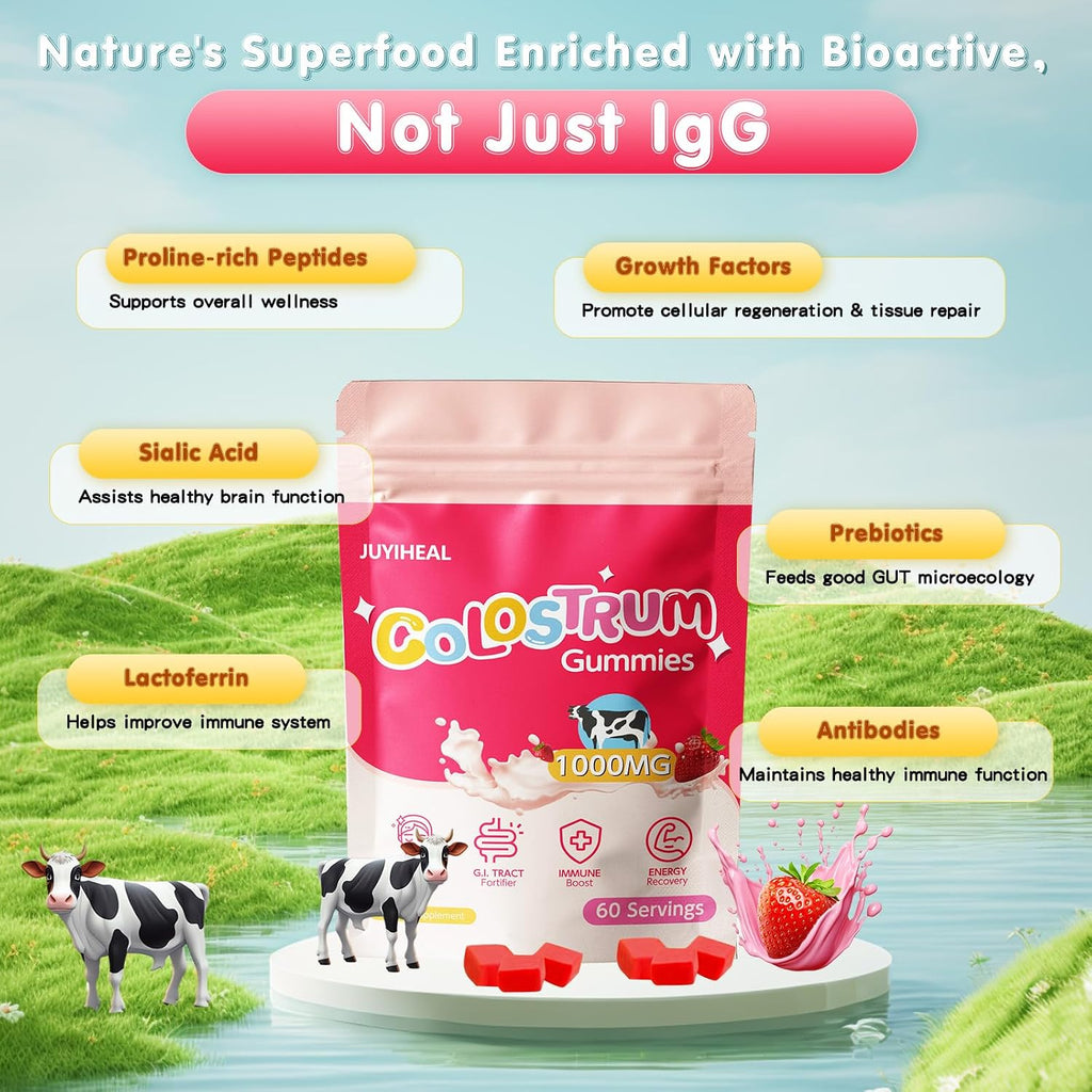 Core Bovine Colostrum Gummies - Gominolas de Calostro Bovino, 1g por Ración, Sabor Fresa, 60 Unidades