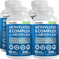 Complejo B Metilado con Metilfolato y B12 Metilcobalamina 1000 mcg - Multivitamínico para Energía, Función Cerebral y Bienestar - Complejo de Vitamina B para Hombres y Mujeres (360 porciones, Pack de 4)
