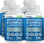 Complejo B Metilado con Metilfolato y B12 Metilcobalamina 1000 mcg - Multivitamínico para Energía, Función Cerebral y Bienestar - Complejo de Vitamina B para Hombres y Mujeres (360 porciones, Pack de 4)