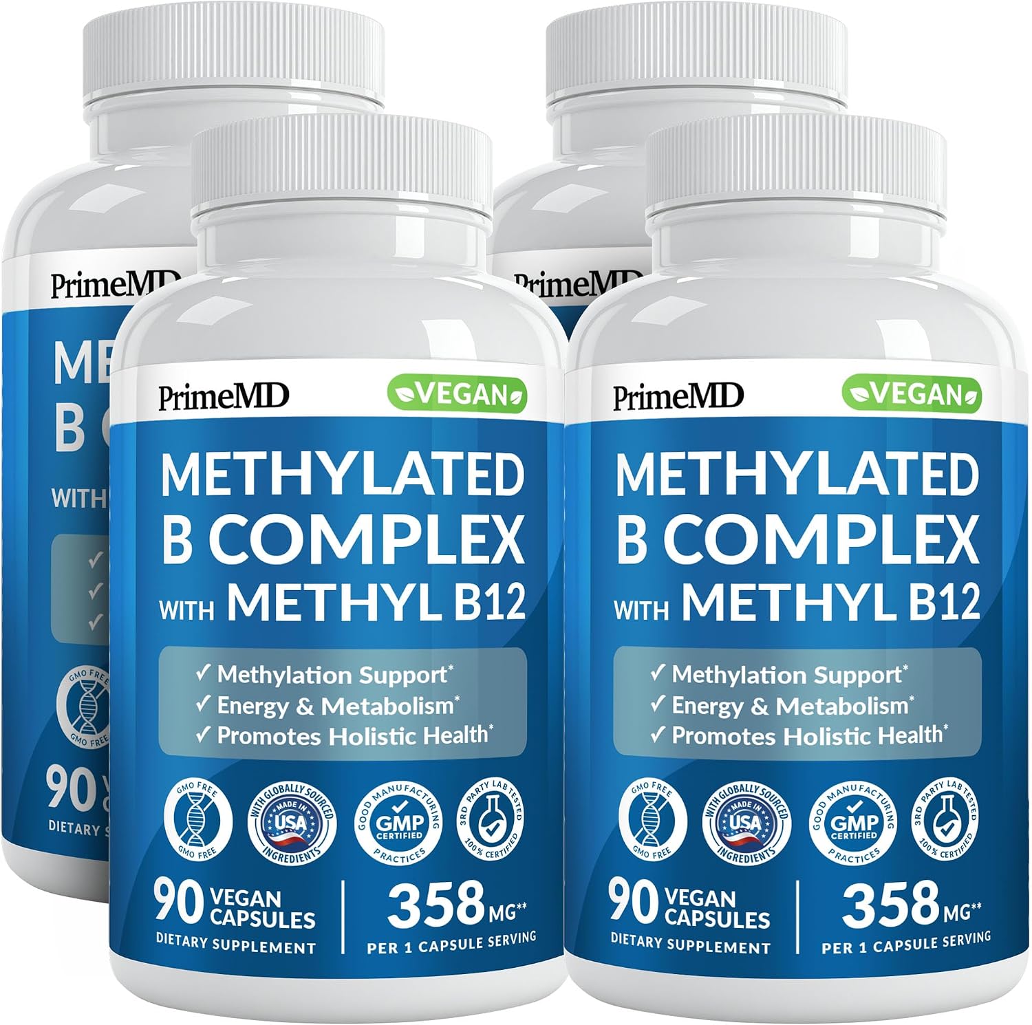 Complejo B Metilado con B12 Metilcobalamina y Metilfolato 1000 mcg - Complejo B Premium para Energía y Función Cognitiva - Multivitamínico Metilado (270 porciones, Paquete de 3)