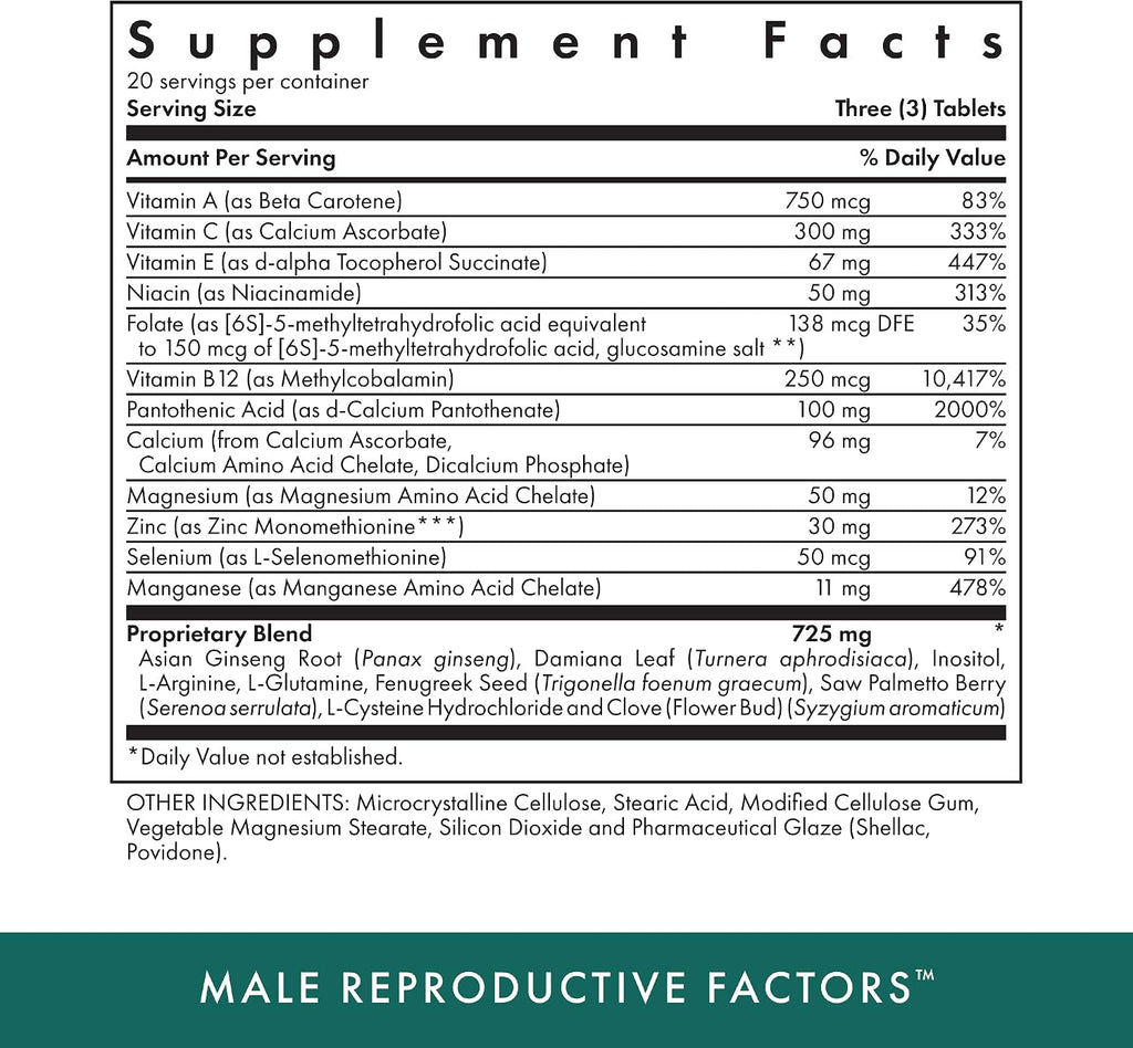Michael's Health Programas Naturopáticos Factores Reproductivos Masculinos - 60 Comprimidos Vegetarianos - Nutrientes para la Fertilidad Masculina - Kosher