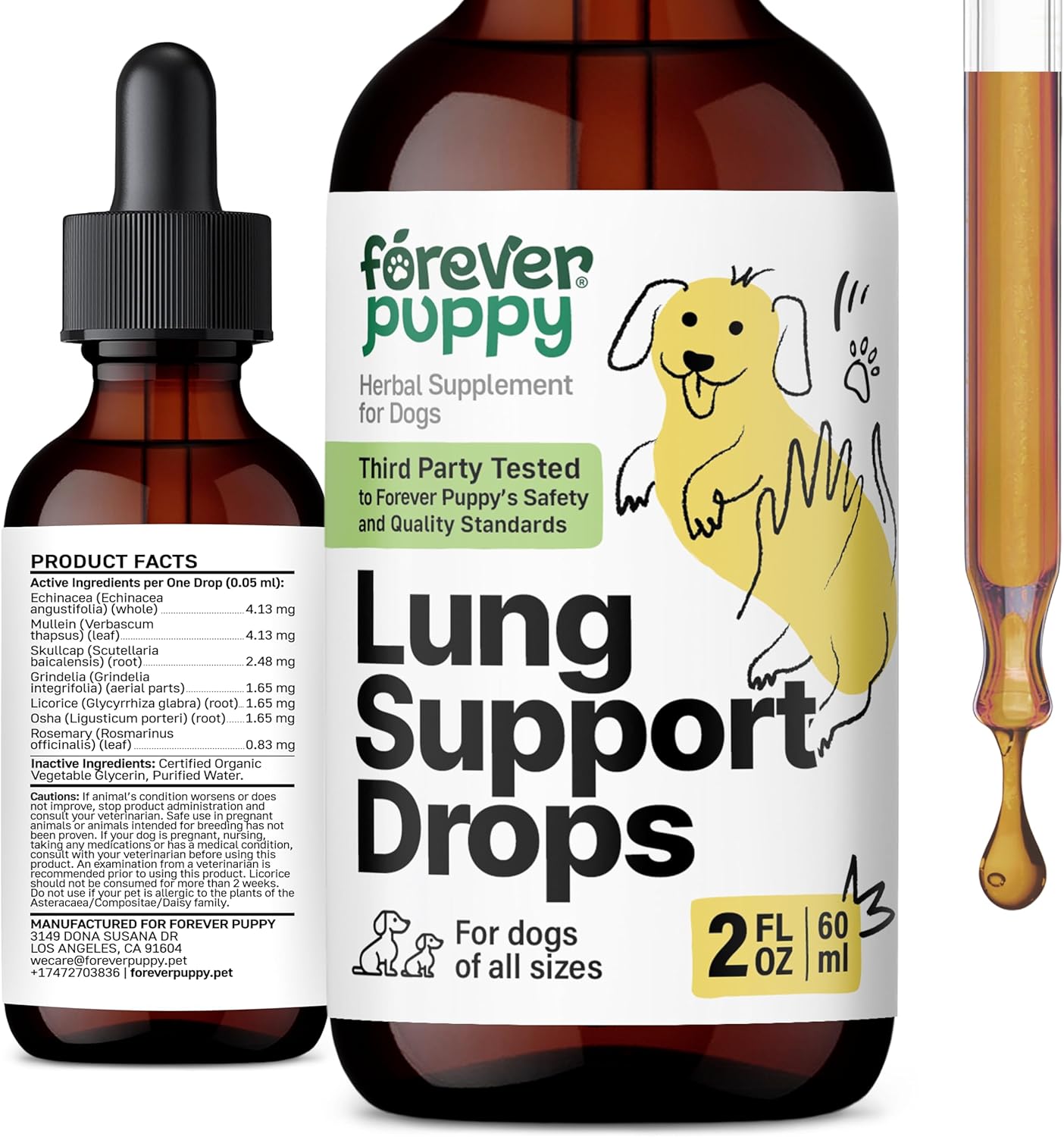 Forever Puppy Gotas de Apoyo Pulmonar para Perros - Extracto de Gordolobo y Equinácea - 59 ml