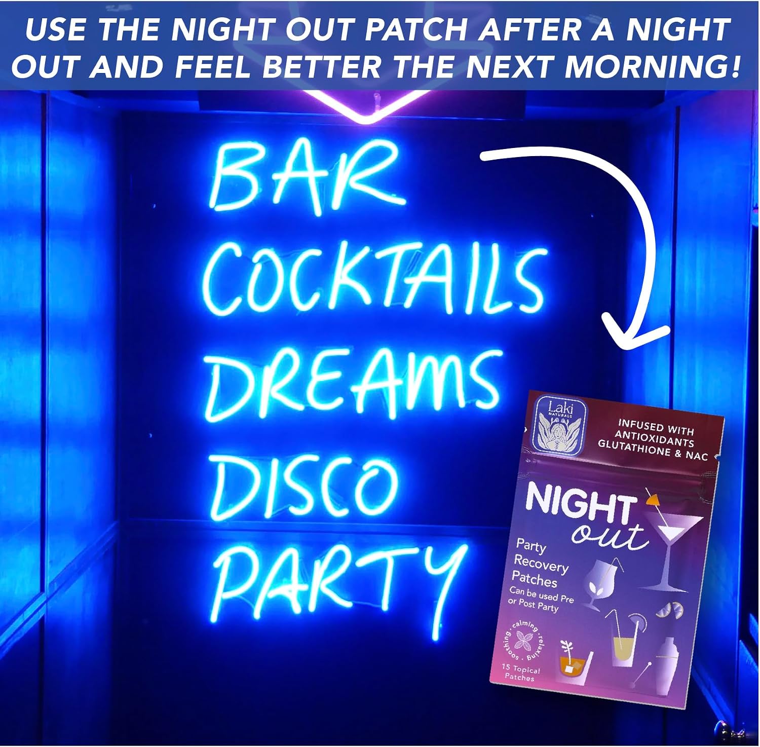 Laki Naturals 15 - Night Out Party Patch, Antioxidante para Recuperación Matutina