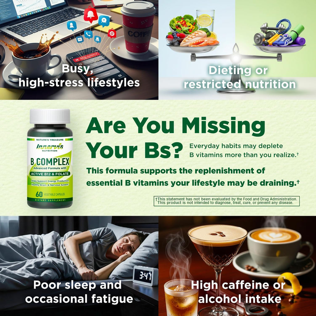 INNERVISNUTRITION Complejo B Bioactivo con B12 y Folato Activos – 60 Cápsulas Veganas