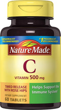 Nature Made Vitamina C 500 mg con Escaramujo, Liberación Prolongada – 60 Comprimidos