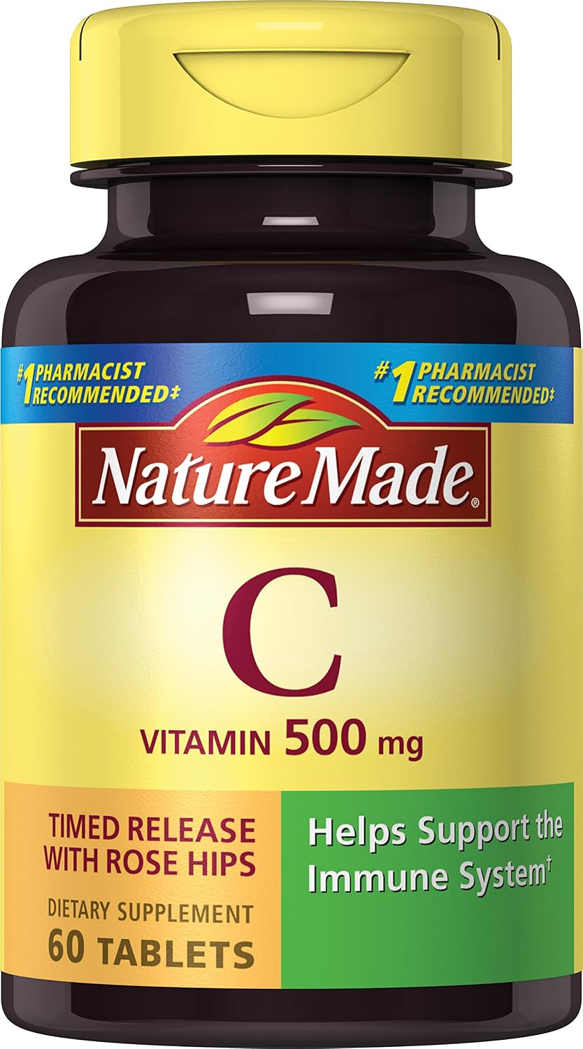 Nature Made Vitamina C 500 mg con Escaramujo, Liberación Prolongada – 60 Comprimidos
