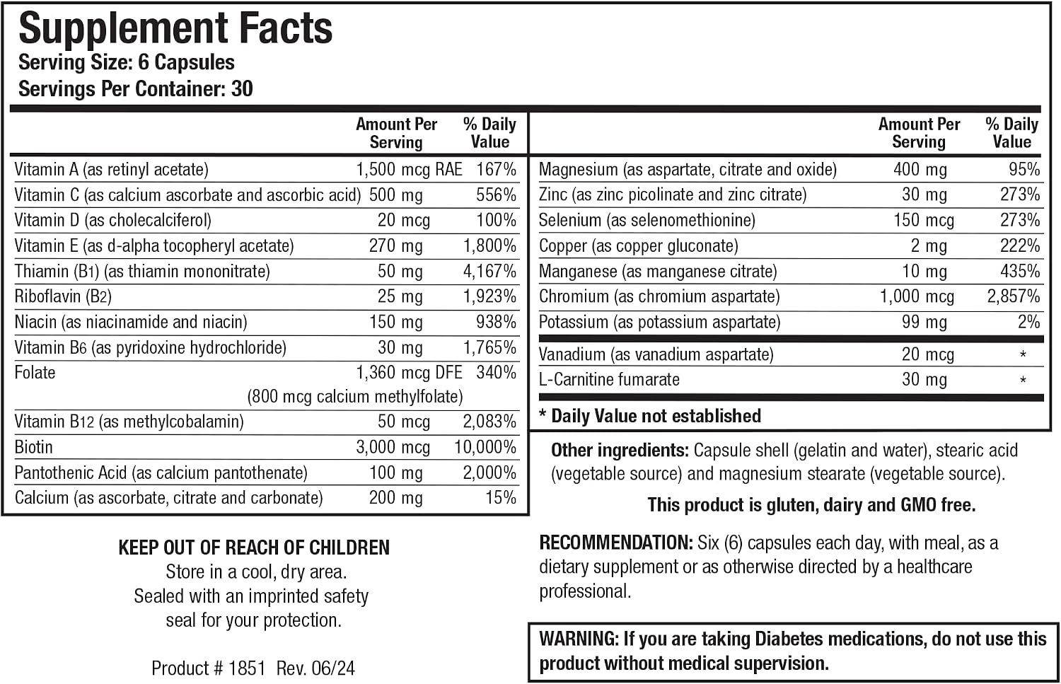 Biotics Research GlucoBalance — Cromo, Vanadio, L-Carnitina, 180 Cápsulas