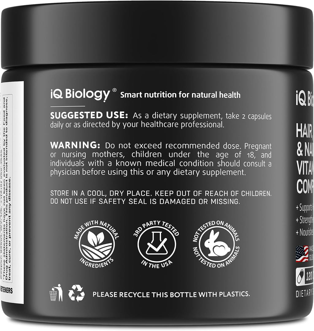 IQ BIOLOGY Biotina 10.000 mcg con Colágeno y Queratina - 120 Cápsulas