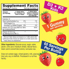WellYeah Vitamina D3 + K2 para Niños Gominolas - 500 UI D3, 100 mcg K2 MK-7 - Sabor Fresa Natural - 60 Gominolas