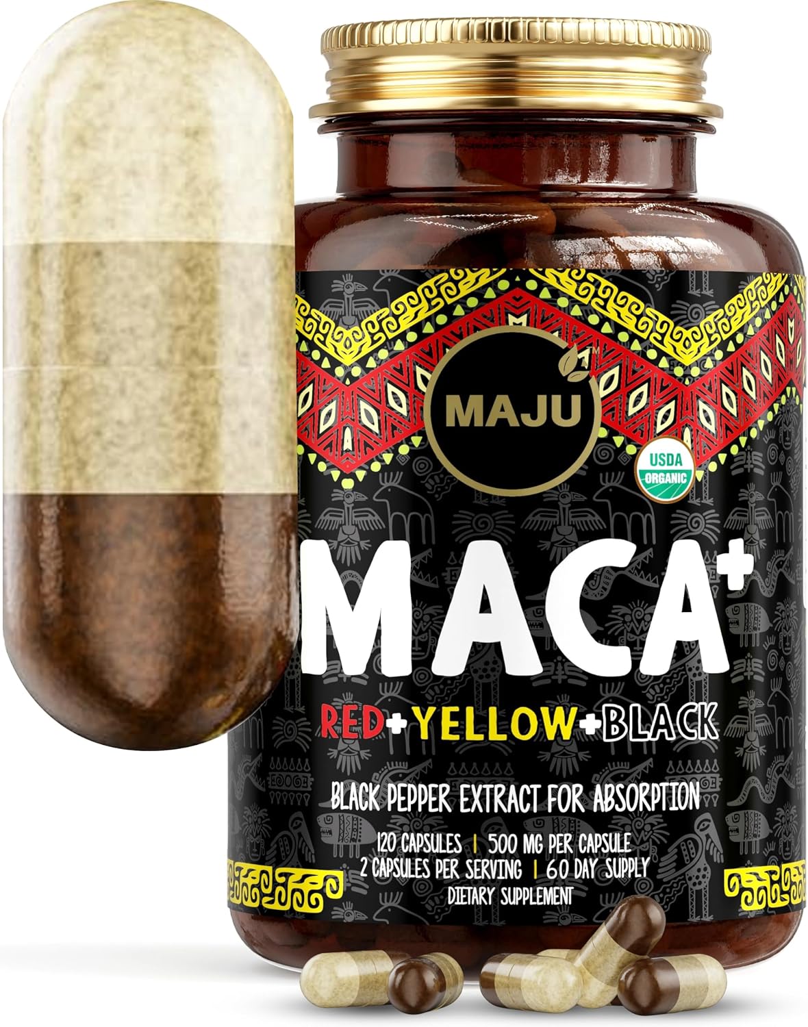 Maju Superfoods Maca Orgánica 4-en-1 en Cápsulas - 120 cápsulas