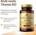 Solgar Methylcobalamin (Vitamina B12) 5000 mcg, 60 Nuggets - Sabor Cereza - Apoya el Metabolismo Energético - Forma Activa - No GMO, Vegano, Sin Gluten