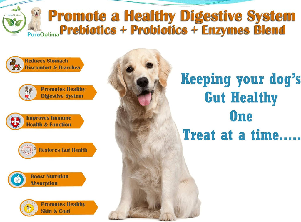 PureOptima Probióticos para Perros, Masticables con Enzimas Digestivas y Prebióticos, 120 Unidades