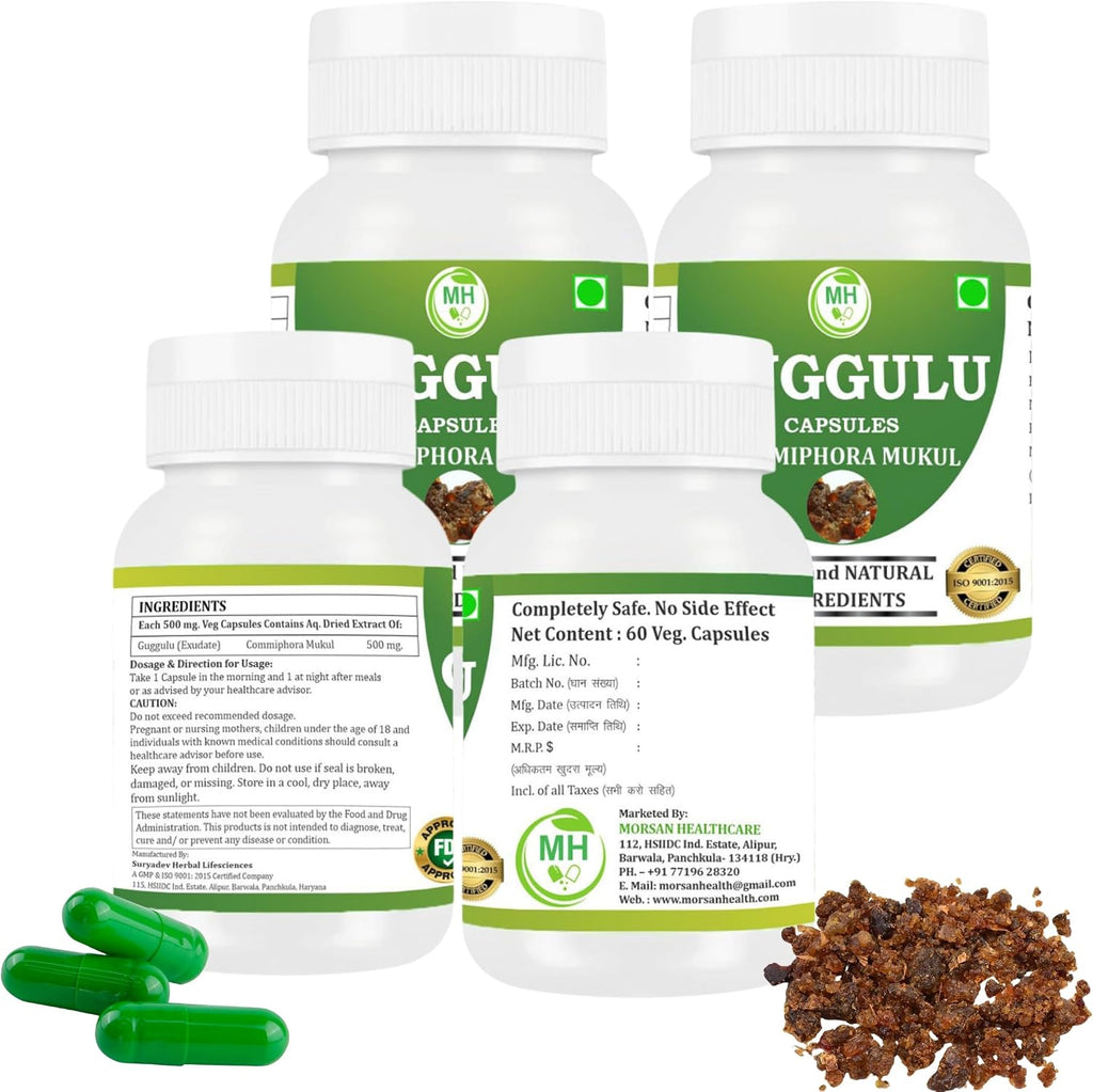 Morsan Healthcare Guggulu (Commiphora Mukul) Cápsulas Vegetarianas, Pack de 4 x 60 Cápsulas