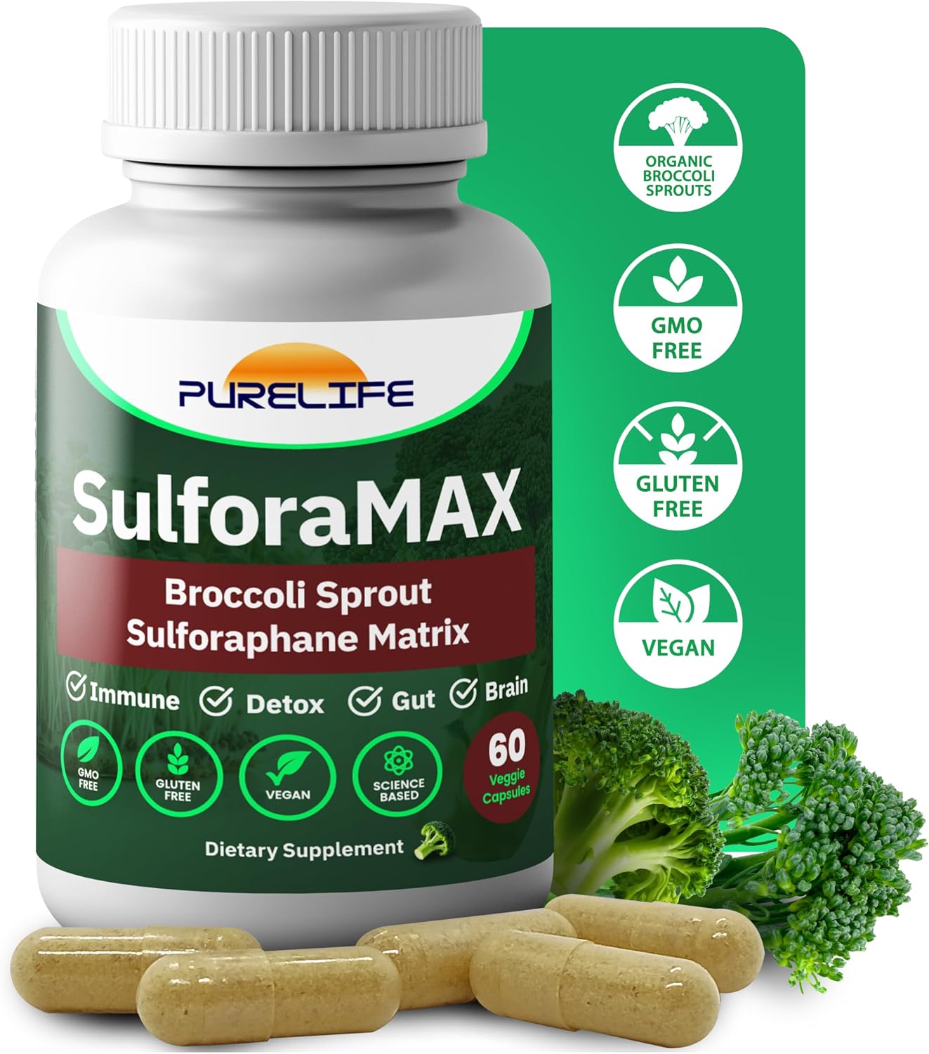 SulforaMAX (30 Cápsulas) - Sulforafano de Brócoli - Apoyo Inmunitario y Celular - Vegano, No OGM