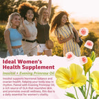 Inositol Gummies con Aceite de Onagra para Mujeres - 40:1 Myo-Inositol 2000mg & D-Chiro Inositol 50mg con Vit D3 B6 B12 y Zinc, Sin Azúcar, Vegano (60 unidades)