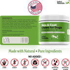 Deley Naturals Skin & Coat Chews - Suplemento para perros con Omega 3, Biotina, Colágeno y Vitaminas - 90 chews