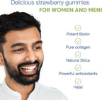 Noor Vitamins Halal Hair Vitamins – Biotina, Colágeno, Sílice, Vitamina C y E – Gominolas de Fresa Natural – 90 unidades