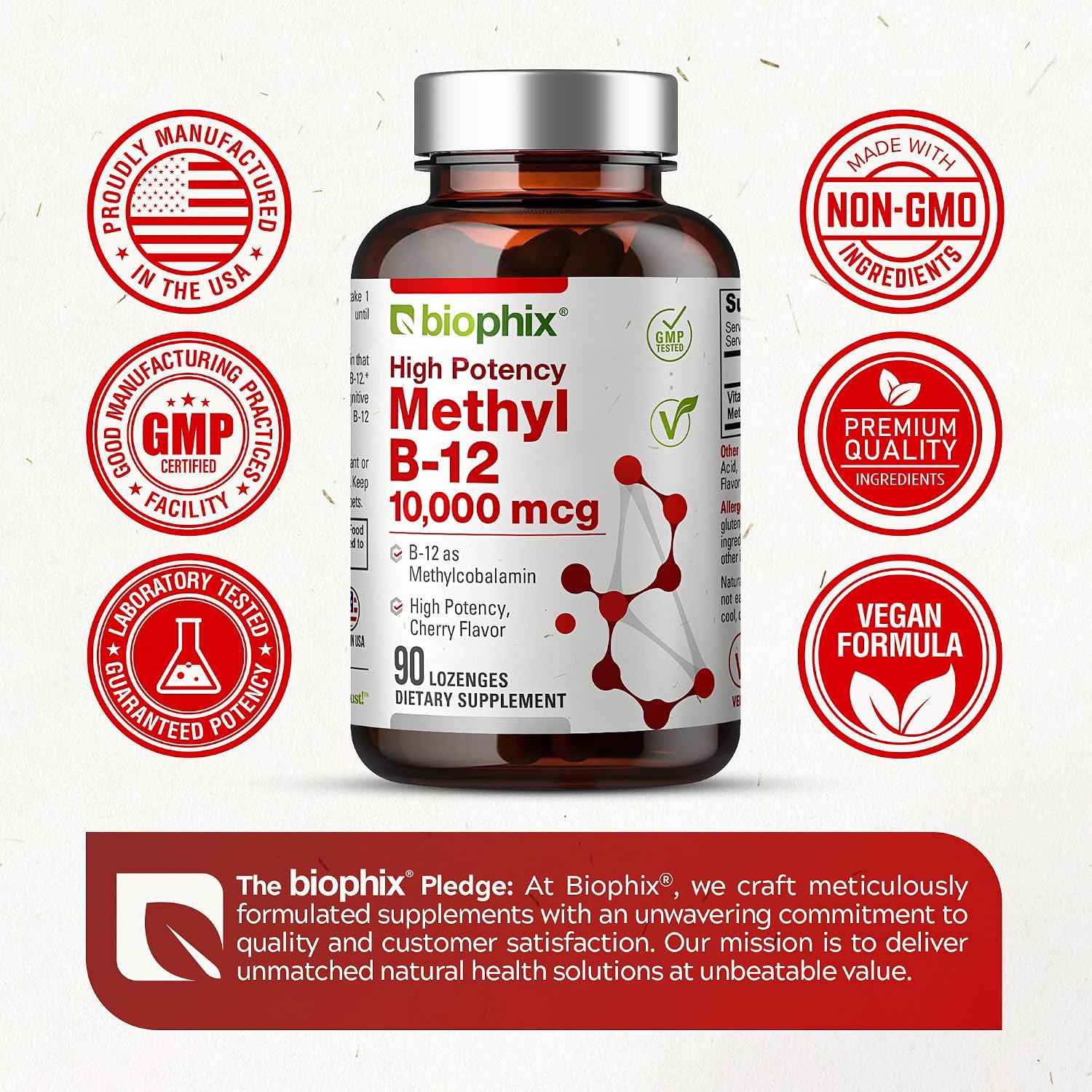 biophix Metilcobalamina B12 10000 mcg - 90 Comprimidos Veganos Sabor Cereza