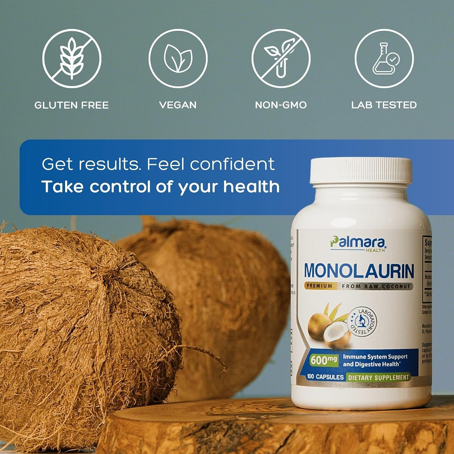 Palmara Health Monolaurin Premium 1200 mg por dosis (2 cápsulas) – 100 Cápsulas