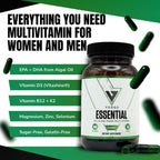 VEDGE Vegan Omega 3 Multivitamin – Complejo Multivitamínico Vegano con Omega 3, Vitaminas B12, D, K2, Magnesio, Zinc y Selenio