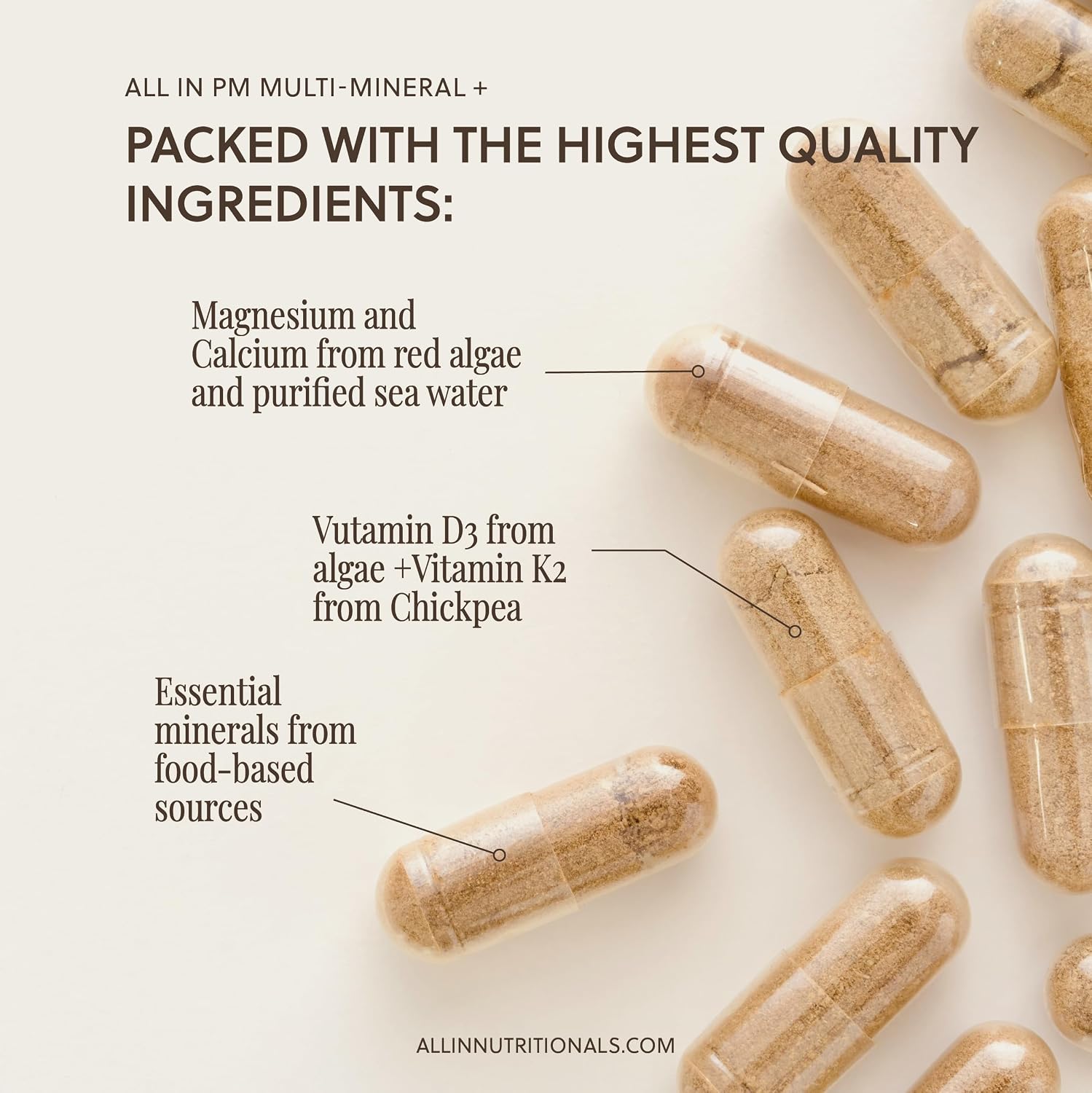 All In Nutritionals PM Multi-Mineral+ - Minerales Integrales para la Noche, Vegano