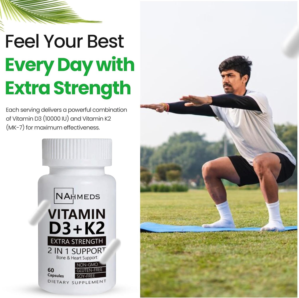 NAhmeds Vitamina D3 + K2 Extra Strength – 60 Cápsulas