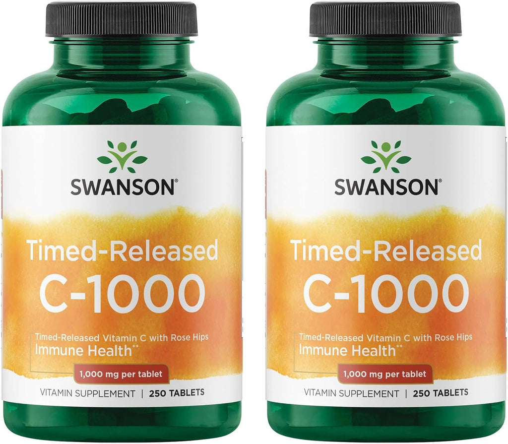 Swanson Vitamina C con Escaramujo, Liberación Prolongada, 1000 mg, 250 Comprimidos (Pack de 2)