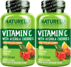 NATURELO Vitamina C con Extracto Orgánico de Acerola y Bioflavonoides Cítricos - Suplemento Vegano - 500 mg por Cápsula - 180 Cápsulas (Paquete de 2)